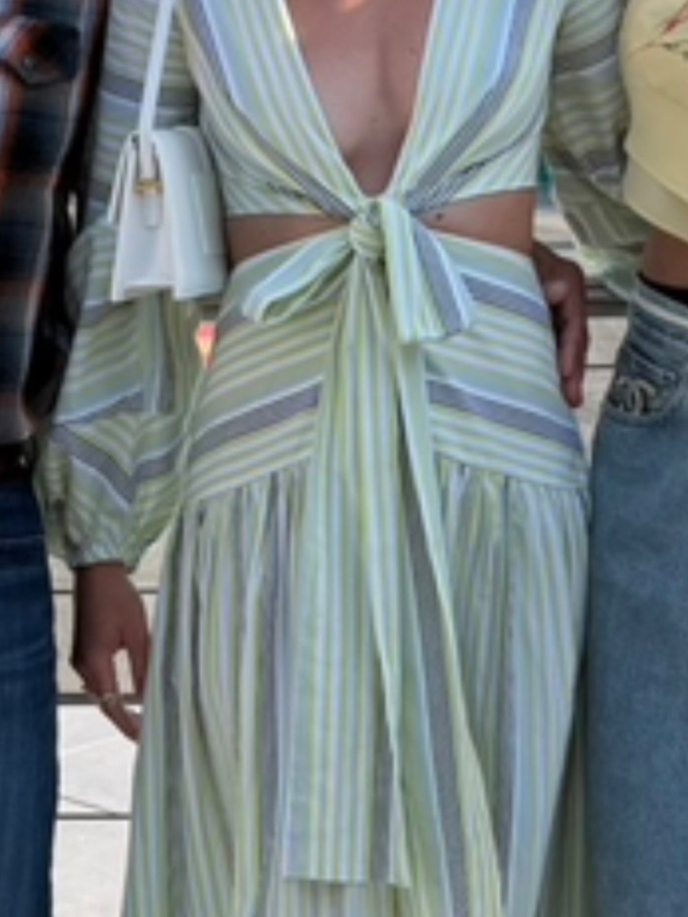Significant other white and green stripe maxi dress with cutouts and tie detail - Picture 4 of 4
